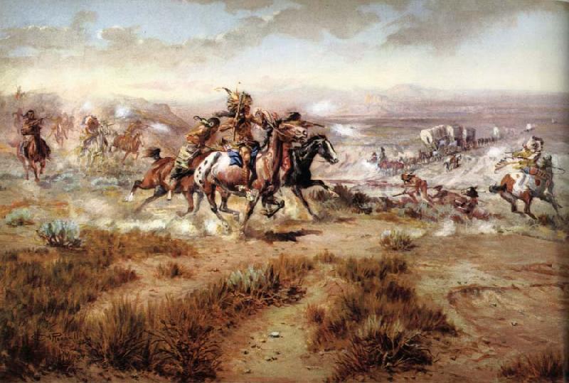 unknow artist Attack on the wagon Train oil painting image